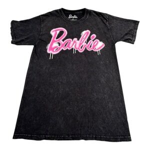 Barbie Graphic T Shirt Washed Black Pink Logo Women's Size M